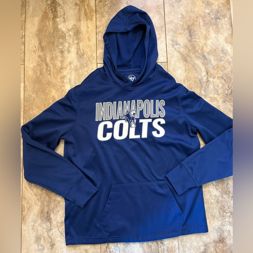 47 Brand Royal Indianapolis Colts Double Block Throwback Pullover Hoodie Mens Lg